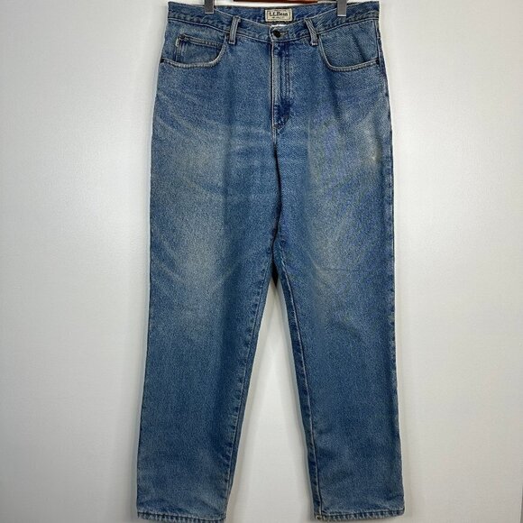 Vintage L.L.Bean  Relaxed Fit Cotton Fleece Lined Denim Jeans  Straight Leg Mens - Picture 1 of 6